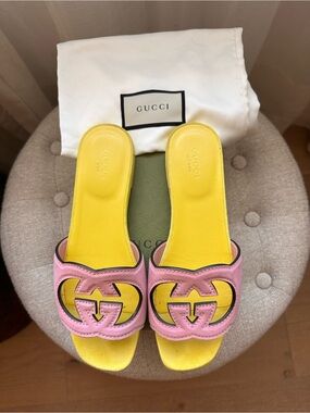 Gucci double g suede slides